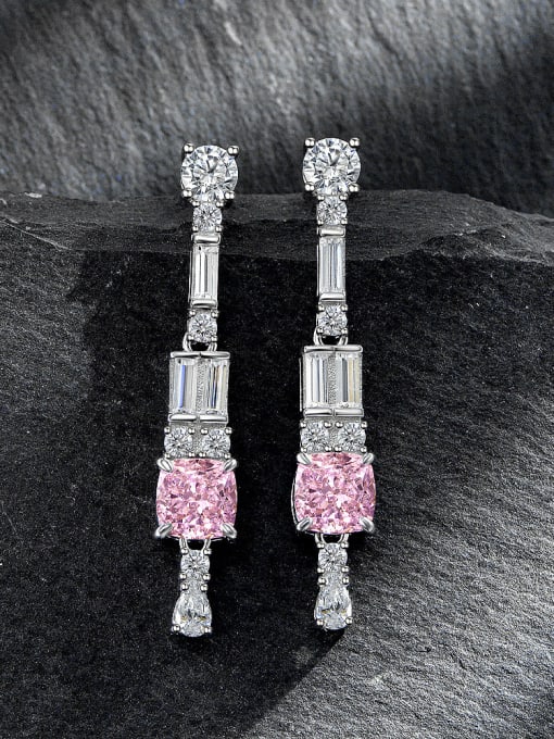 Pink [E 2153] 925 Sterling Silver High Carbon Diamond Geometric Luxury Cluster Earring